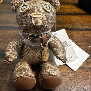 Coach Outlet Collectible Bear Bag Charm In Signature Canvas - Gold/Tan/Brown